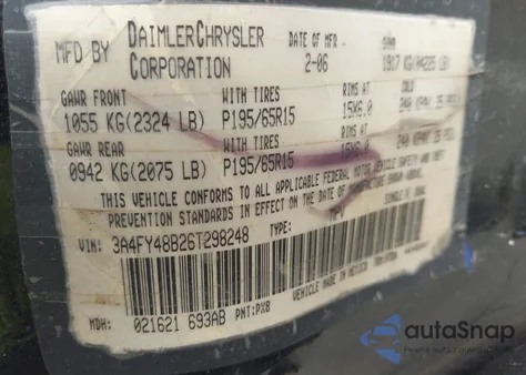 2006 Chrysler Pt Cruiser from USA, damaged, VIN 3A4FY48B26T298248